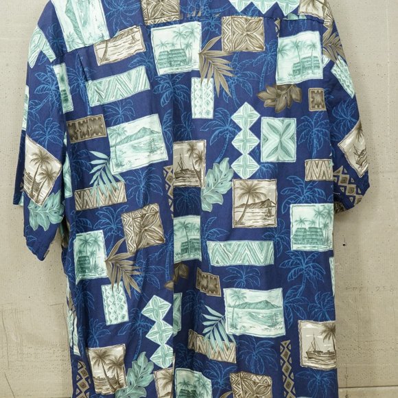 Vintage Hawaiian Shirt Pride of Hawaii Mens 2XL Palm Trees Ships Huts Pattern - Picture 5 of 6